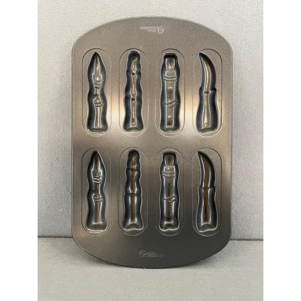 Wilton Halloween Non-Stick Baking Pan 8 Cavity Finger and Knife Shapes Gray